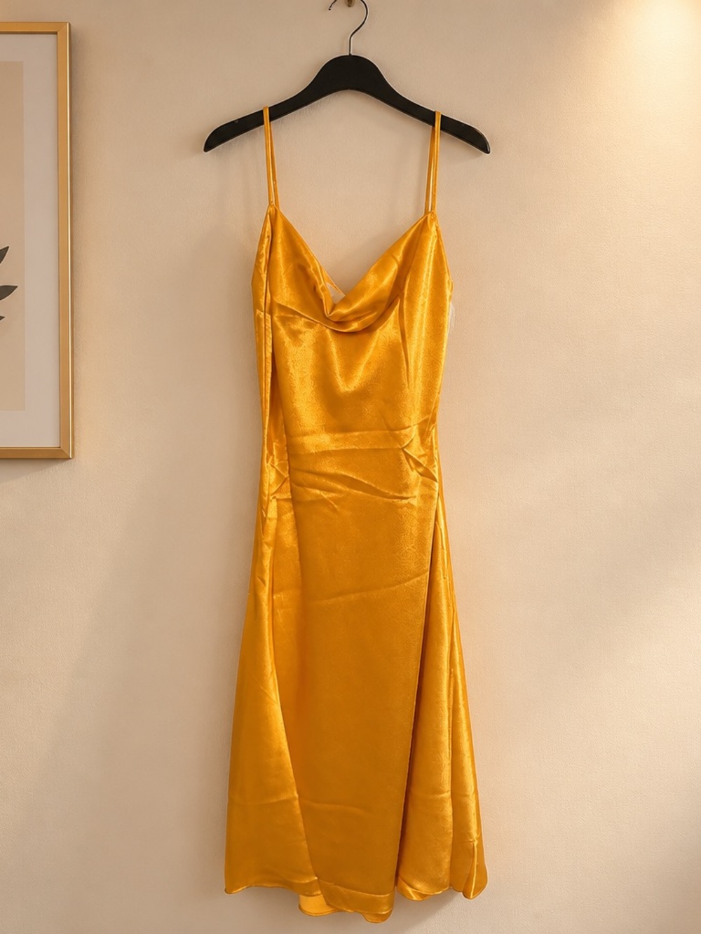 Miss Circle Golden Satin Cowl Midi Slip Dress